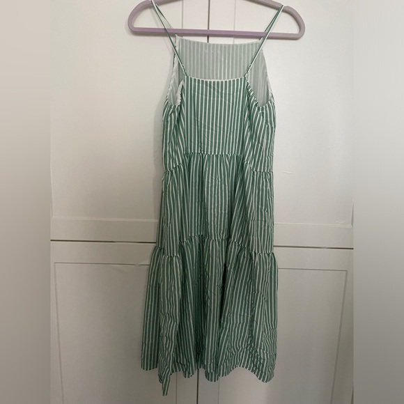 & Other Stories gathered pleated midi dress in green and white stripes - Picture 4 of 6